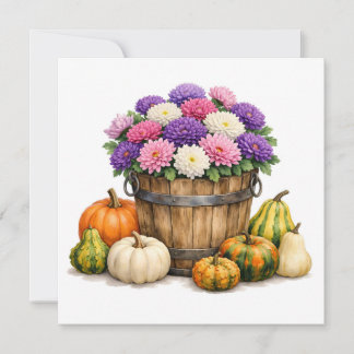 Aquarell Herbst-Chrysantheme und Kürbisse Karte