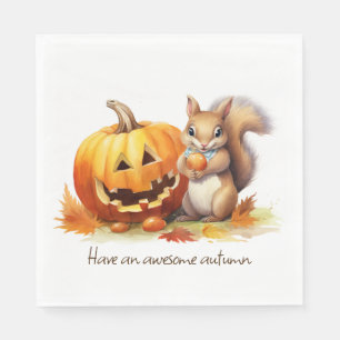 Aquarell Herbst Eichhörnchen mit Jack-o-lantern Serviette