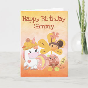 Aquarell Herbst Einhorn Orange Gradient Geburtstag Karte