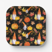 Aquarell Herbst Gnome, Kürbisse und Blätter Pappteller (Vorderseite)