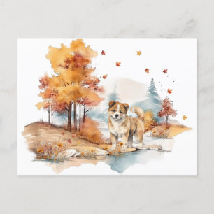 Aquarell-Herbst-Hund-Design - Akita Postkarte