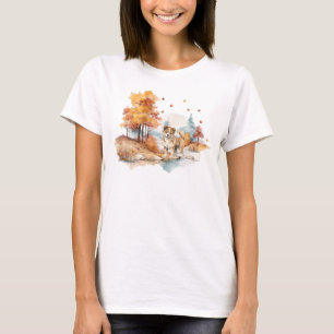 Aquarell-Herbst-Hund-Design - Akita T-Shirt