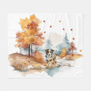 Aquarell-Herbst-Hund-Design - Australian Shepherd Fleecedecke
