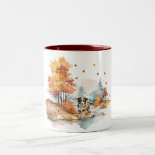 Aquarell-Herbst-Hund-Design - Australian Shepherd Zweifarbige Tasse