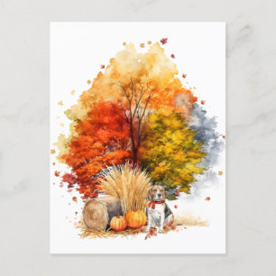 Aquarell-Herbst-Hund-Design - Beagle Postkarte