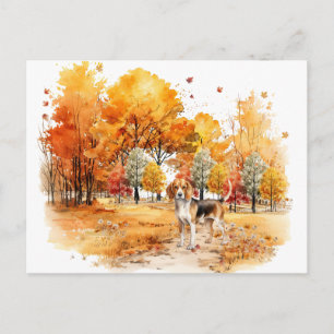 Aquarell-Herbst-Hund-Design - Beagle Postkarte