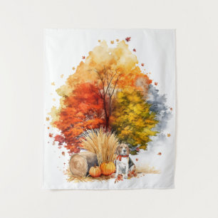 Aquarell Herbst Hund Design - Beagle Wandteppich