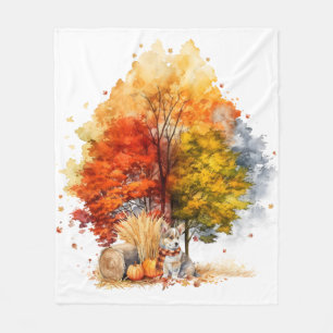 Aquarell-Herbst-Hund-Design - Corgi Fleecedecke