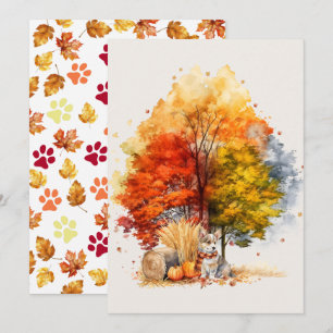 Aquarell-Herbst-Hund-Design - Corgi Karte