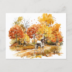 Aquarell-Herbst-Hund-Design-Deutsch Drahthaar Postkarte