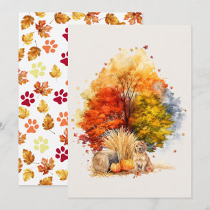 Aquarell-Herbst-Hund-Design - Golden Retriever Karte