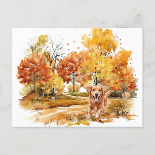 Aquarell-Herbst-Hund-Design - Golden Retriever Postkarte