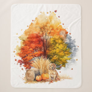 Aquarell-Herbst-Hund-Design - Golden Retriever Sherpadecke