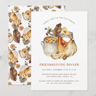 Aquarell Herbst-Kürbis-Essen Thanksgiving-Dinner Einladung