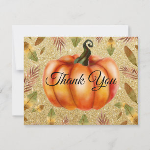 Aquarell Herbst Kürbis Gold Glitter Orange Dankeskarte