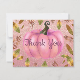 Aquarell Herbst-Kürbis-Rose-Gold-Glitter-Rosa Dankeskarte