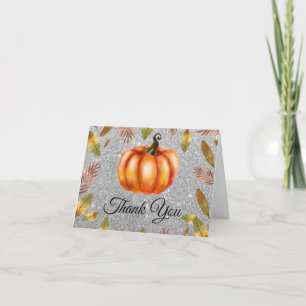 Aquarell Herbst Kürbis Silber Glitter Orange Dankeskarte