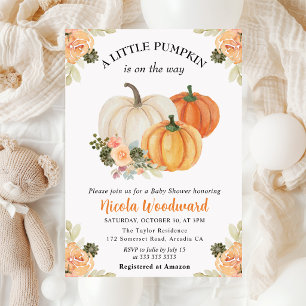 Aquarell Herbst-Kürbis und Kaktus Baby Shower Einladung
