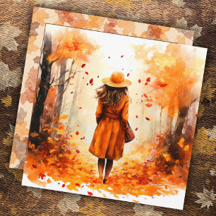 Aquarell Herbst Mädchen beim Spaziergang in Friede
