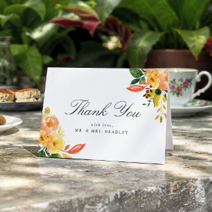 Aquarell Herbst-Pfirsich-Blumen Hochzeit Danke
