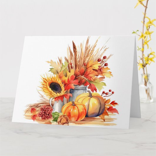 Aquarell Herbst Sonnenblumen & Kürbispflanzen Karte (Gelbe Blume)