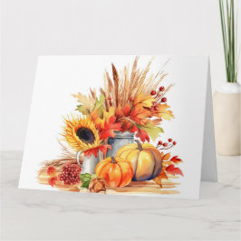 Aquarell Herbst Sonnenblumen & Kürbispflanzen Karte