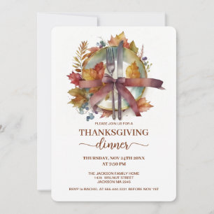 Aquarell Herbst Teller Besteck Thanksgiving-Dinner Einladung