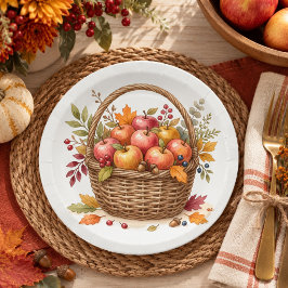 Aquarell Herbst Thanksgiving Apfelkorb Pappteller
