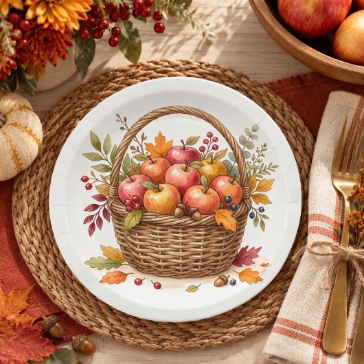 Aquarell Herbst Thanksgiving Apfelkorb Pappteller