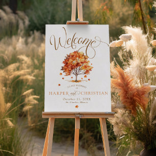 Aquarell Herbstbaum Kalligrafie Hochzeits Willkomm Poster