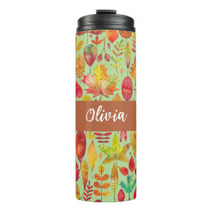 Aquarell Herbstblätter Personalisiert Thermosbecher