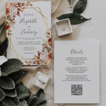 Aquarell Herbstblumen Gold QR Code Hochzeit