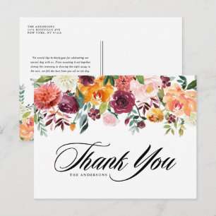 Aquarell-Herbstblüten-Girlande Florale Dankeschön- Postkarte