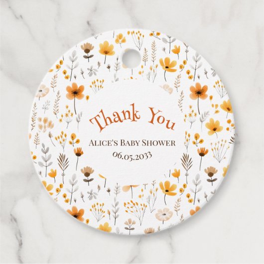 Aquarell Herbstgelbe Wildblumen Babyaufkleber Geschenkanhänger (Vorderseite)