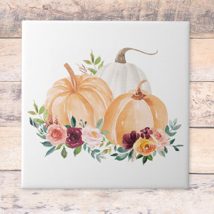 Aquarell Herbstkürbisse Boho Blumen Fliese