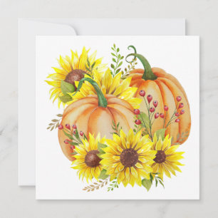 Aquarell Herbstkürbisse, Sonnenblumen, Beeren  Feiertagskarte
