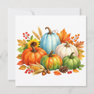 Aquarell Herbstkürbisse und Blätter Feiertagskarte