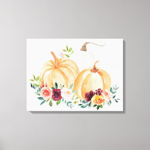 Aquarell Herbstkürbisse und Boho-Blumen Leinwanddruck
