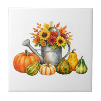 Aquarell Herbstkürbisse und Gießkanne Fliese