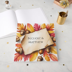 Aquarell Herbstlaub & Eicheln Rustikale Hochzeit Gästebuch