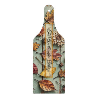 Aquarell Herbstlaub und Holz rustikale Herbstkunst Schneidebrett