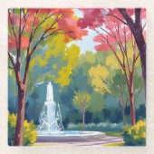 Aquarell Herbstpark mit Herbstlaub Glasuntersetzer (Vorderseite)