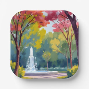 Aquarell Herbstpark mit Herbstlaub Pappteller