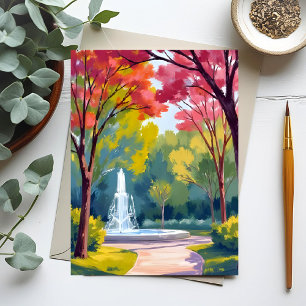 Aquarell Herbstpark mit Herbstlaub Postkarte