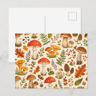 Aquarell-Herbstpilzmuster  Postkarte