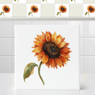 Aquarell Herbstschönheit Orange Sonnenblume Floral Fliese