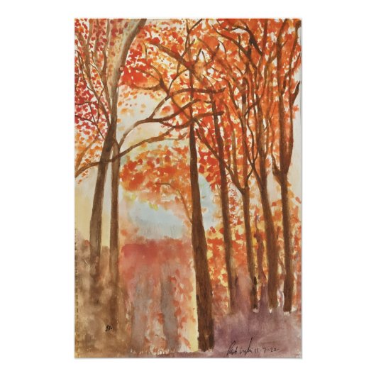 Aquarell Herbstwald Poster (Vorderseite)