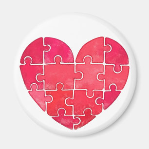 Aquarell-Herz aus roten Puzzleteilen Magnet