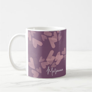 Aquarell-Herz-Stempel Rosa Skript Name Mauve Kaffeetasse