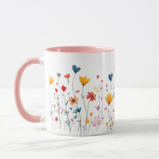 Aquarell-Herz-Wildblumen-Valentins-Tasse Tasse